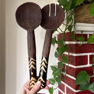 Olive wood with bone handles serving set